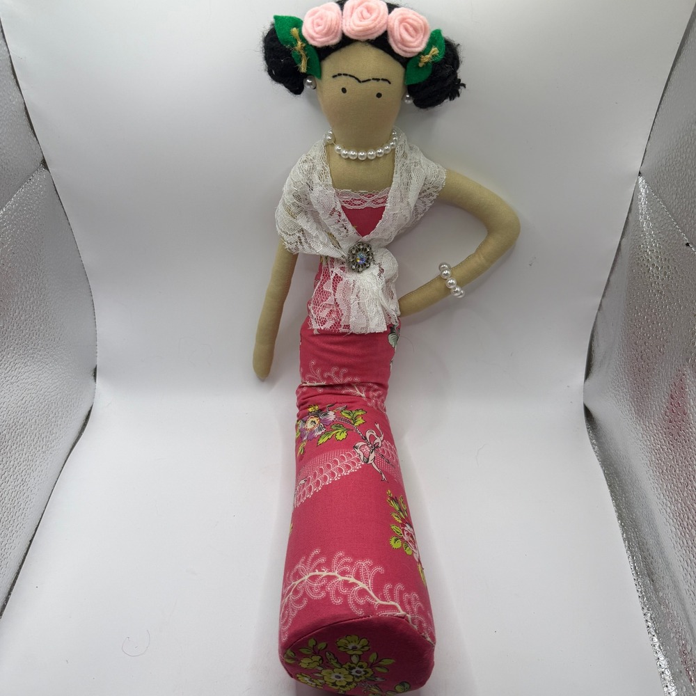 OOAK Littles by‎ Bella Frida Kahlo Handmade Art Doll Pink Floral Boho Folk Art